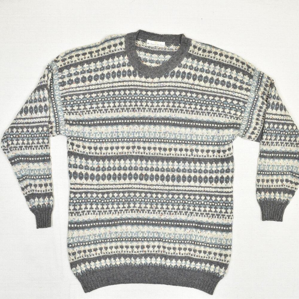 VTG Mackinnon of Scotland Men's Pullover Sweater Geometric Wool Gray Size L